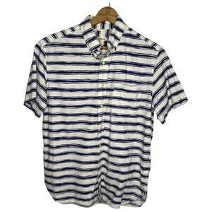 The Hill-Side Shirt Men's Large Button Down Short Sleeve USA Made Striped Blue